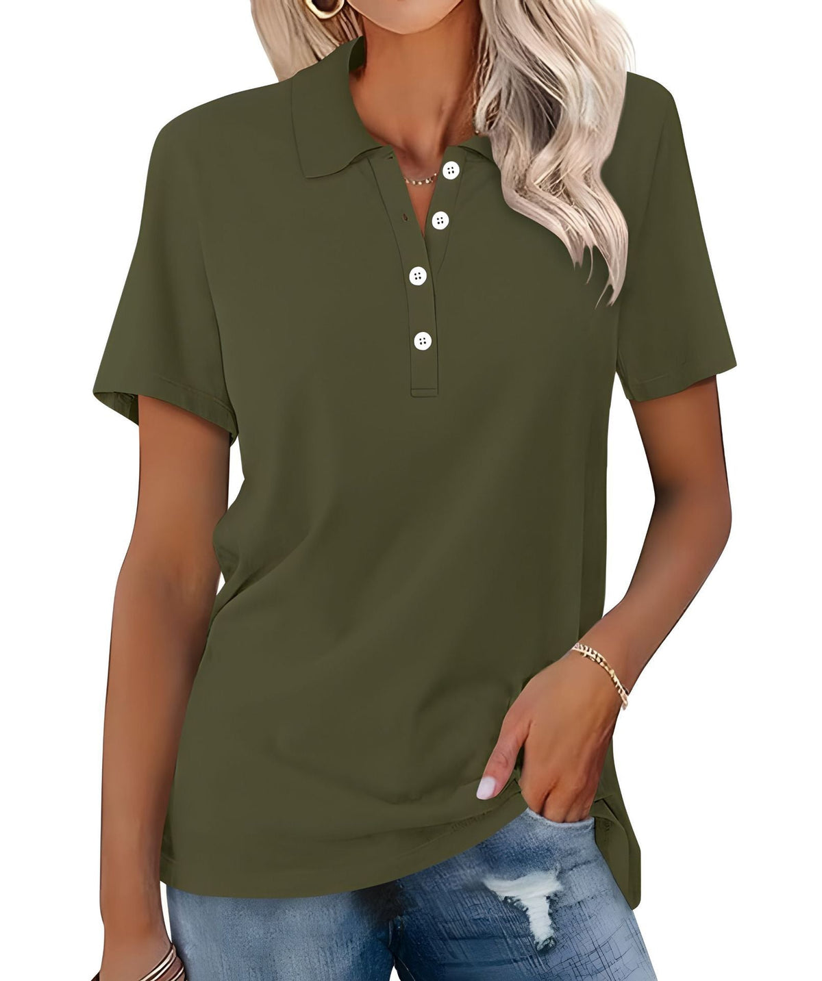 Women's Classic Short Sleeve Polo Shirt – Relaxed Fit Collared Button Neck Top for Smart Casual and Everyday Wear