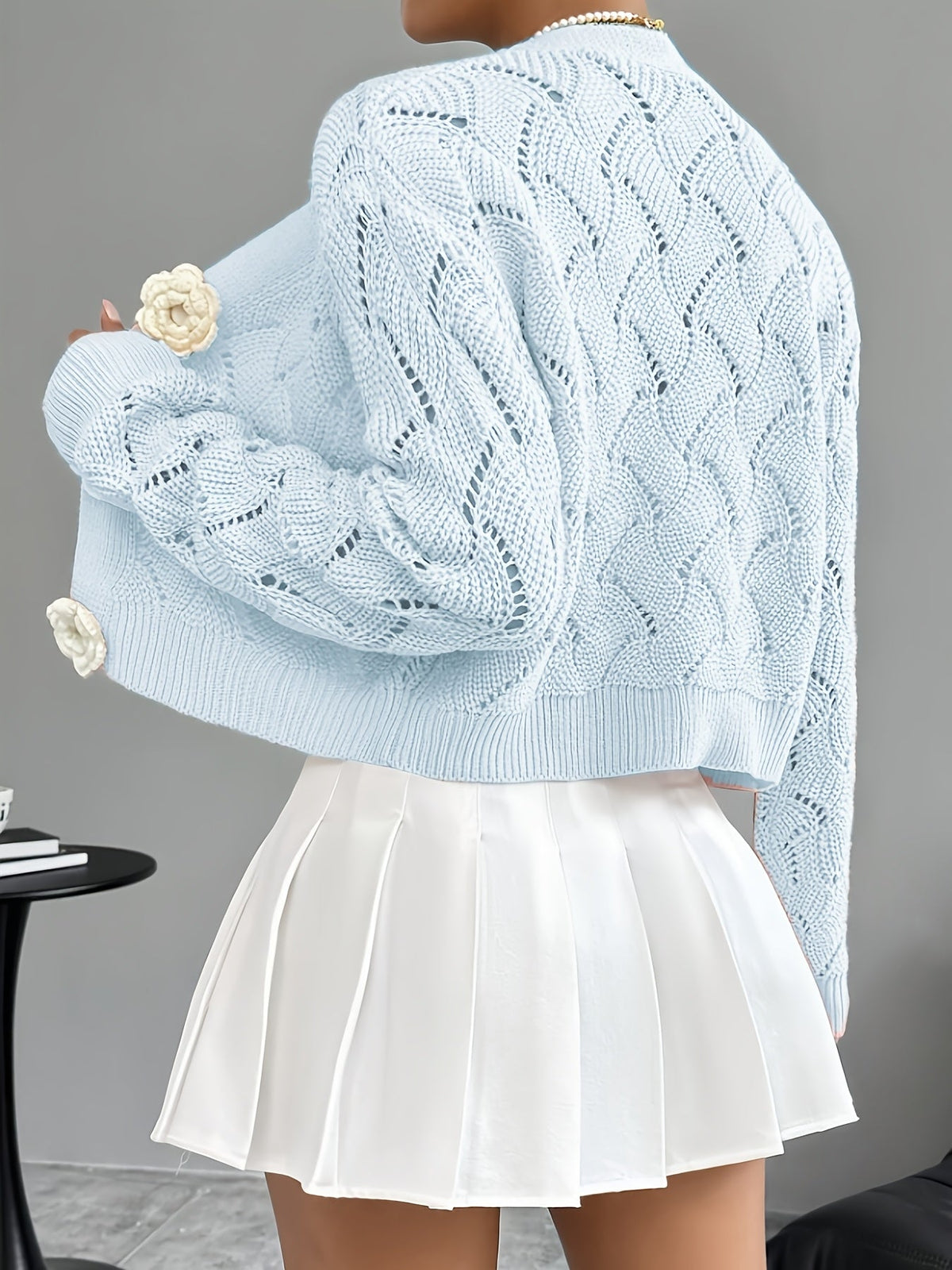 Heidi | Crochet Knit 3D Floral Buttons Cardigan