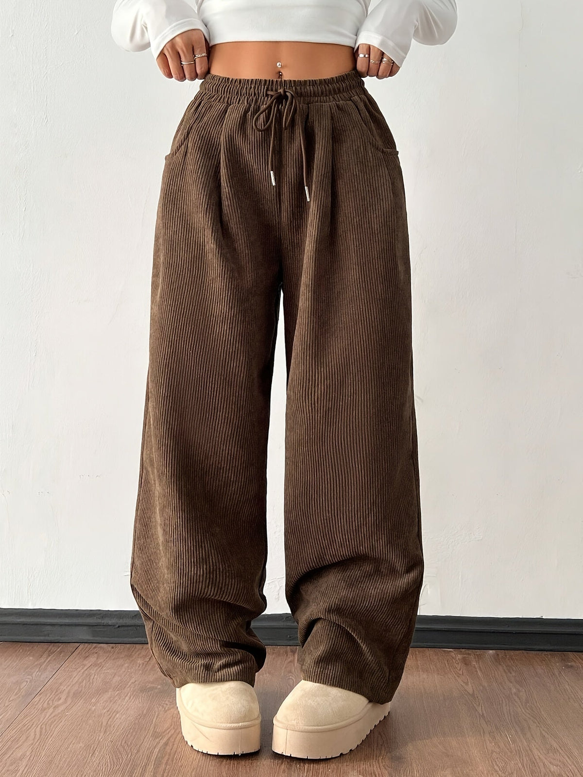 Tallulah | Relaxed High Waisted Textured Wide-Leg Pants