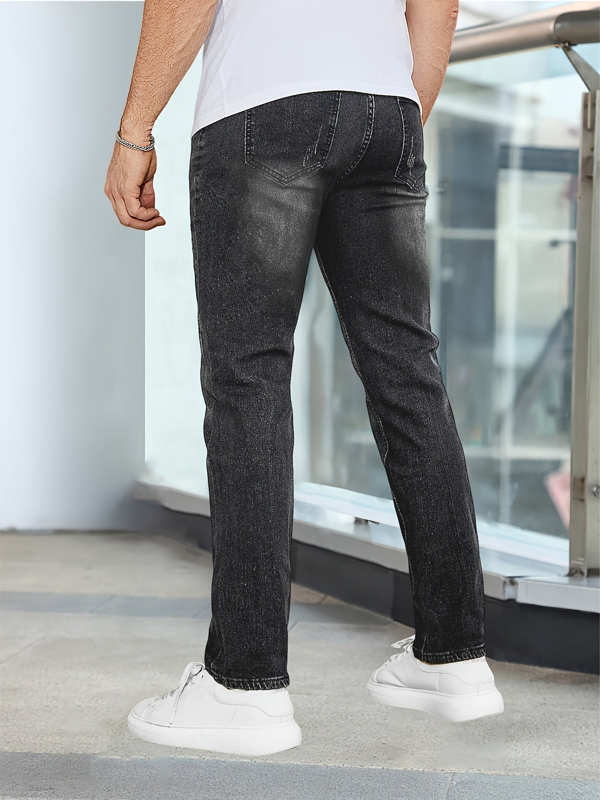 WASHED STRETCH DENIM JEANS FOR MEN