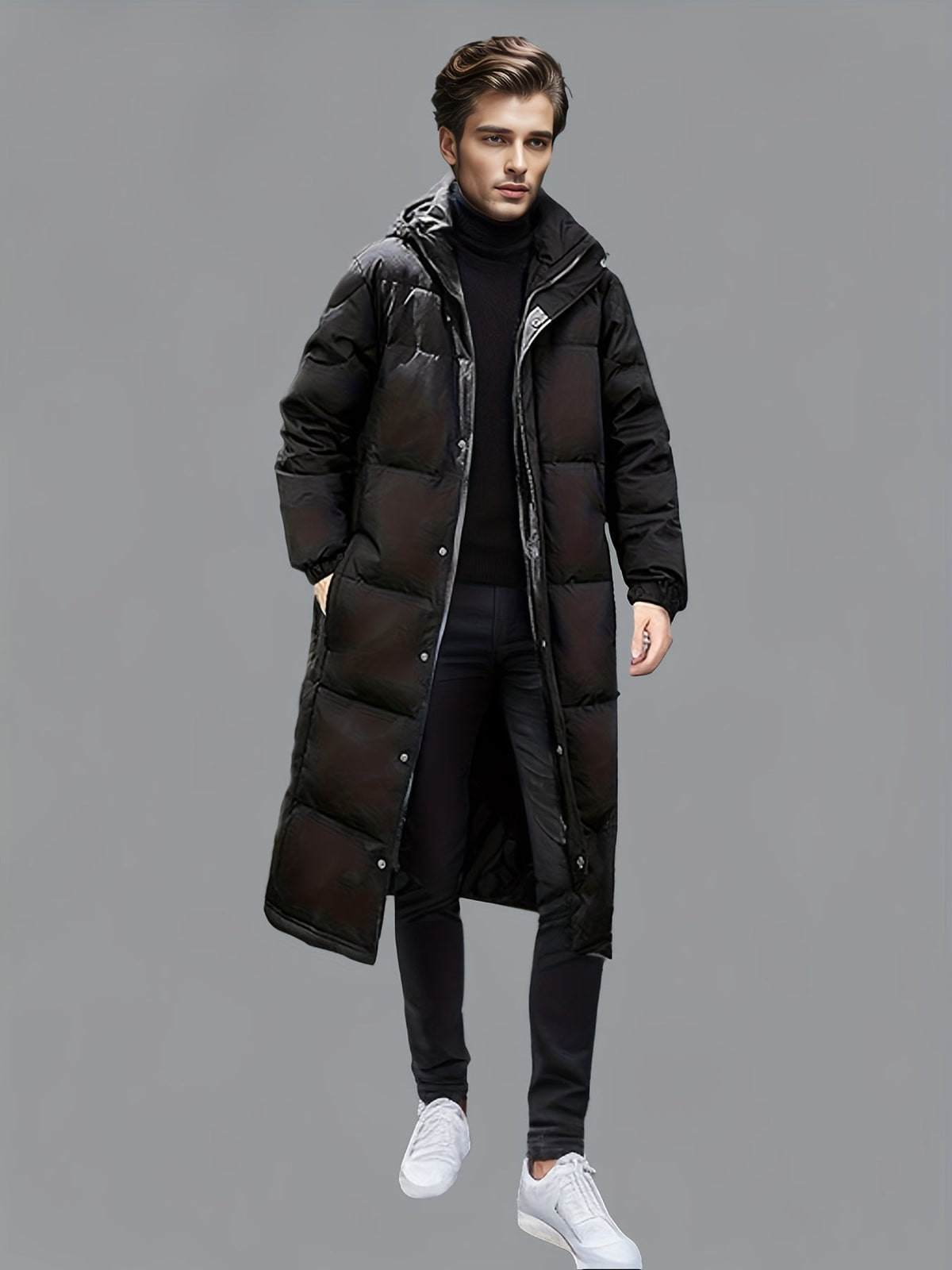 LONG HOODED PUFFER COAT FOR MEN