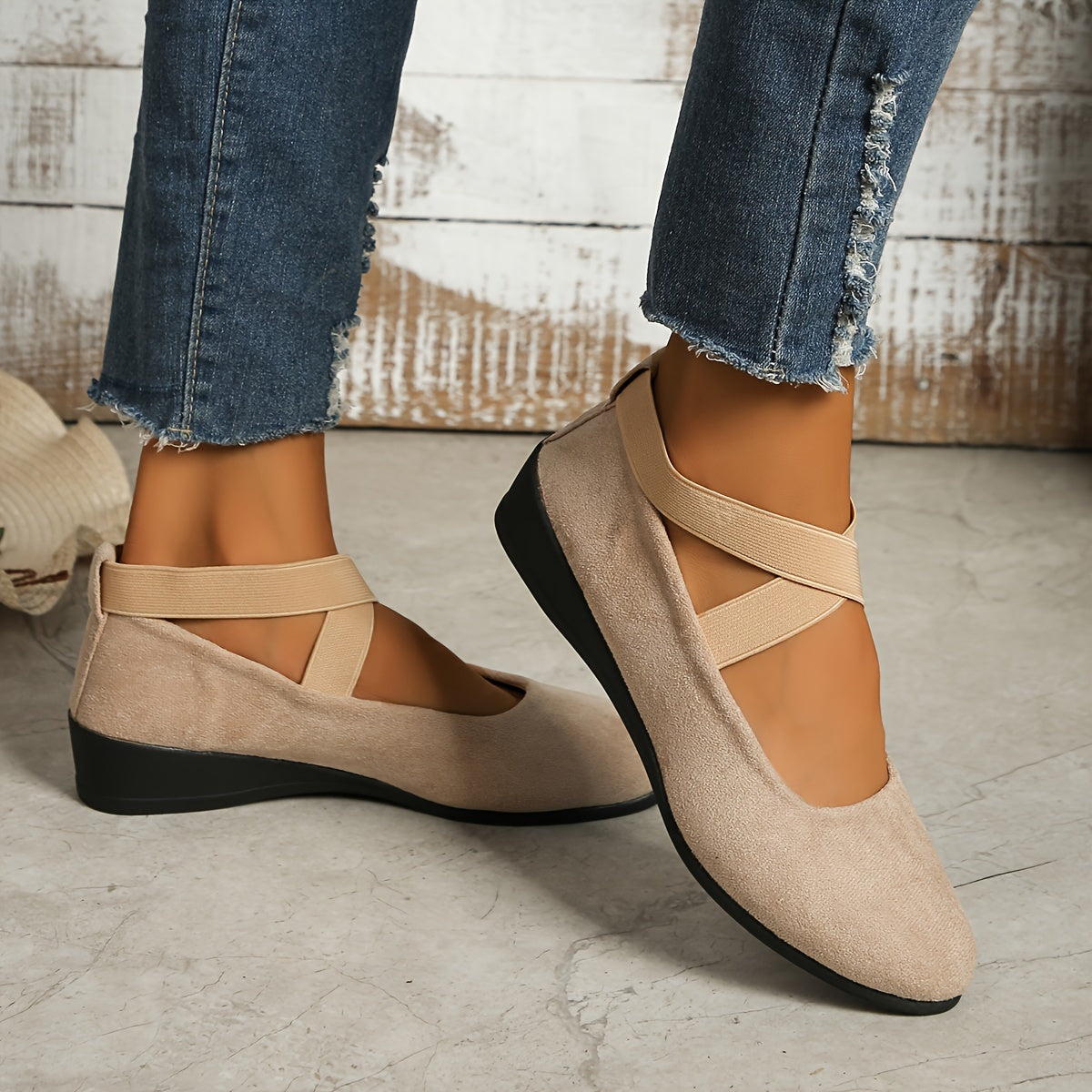 Women's Mary Jane Ballet Flats with Elastic Crossover Straps