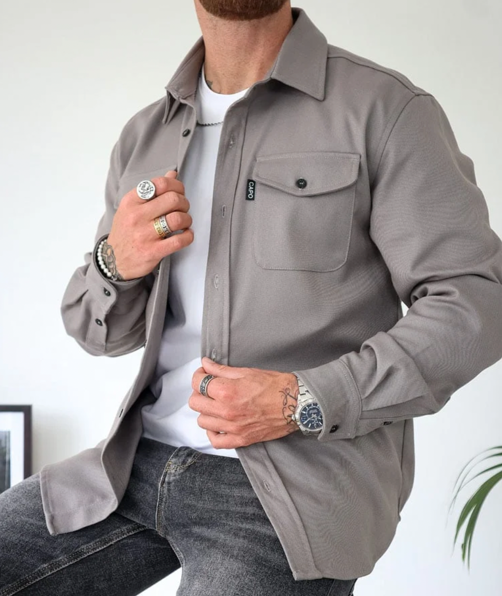 Men's Suede-Look Button-Up Overshirt