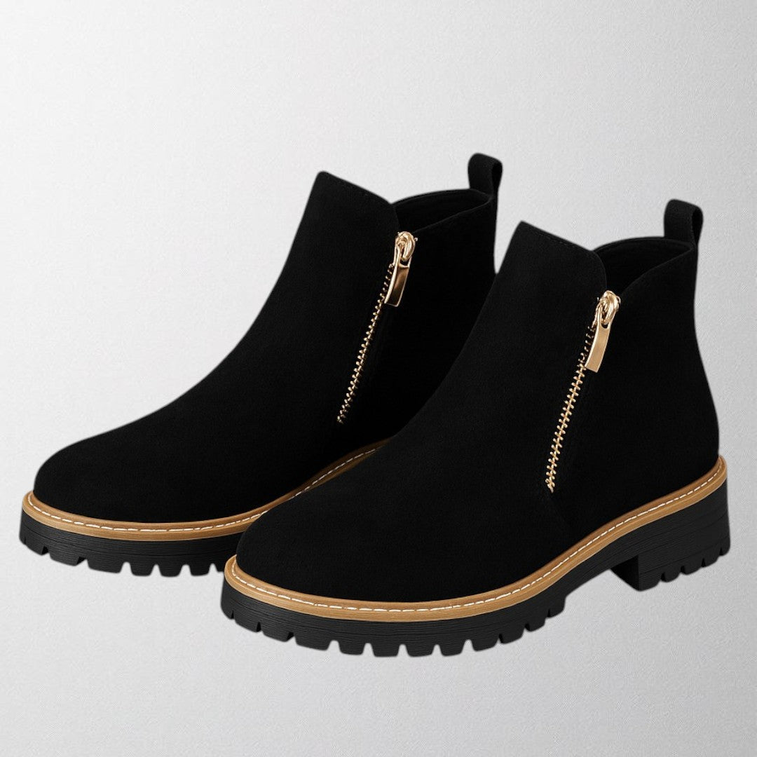 Griet | Side Zipper Closure Rounded Toe Ankle Boots