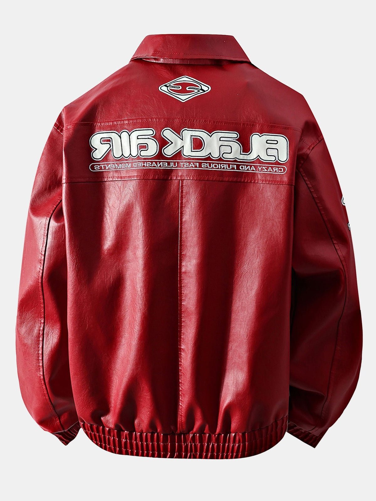 Men's Faux Leather Racing Jacket with Graphic Print – Relaxed Fit Zip-Up Motorcycle Style Outerwear for Streetwear