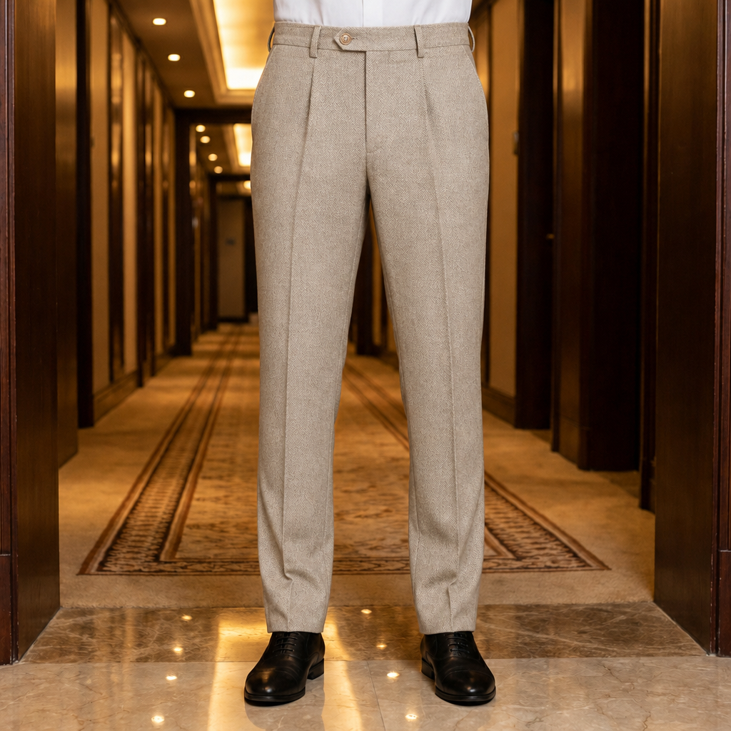 Mijas Herringbone Pleated Trousers