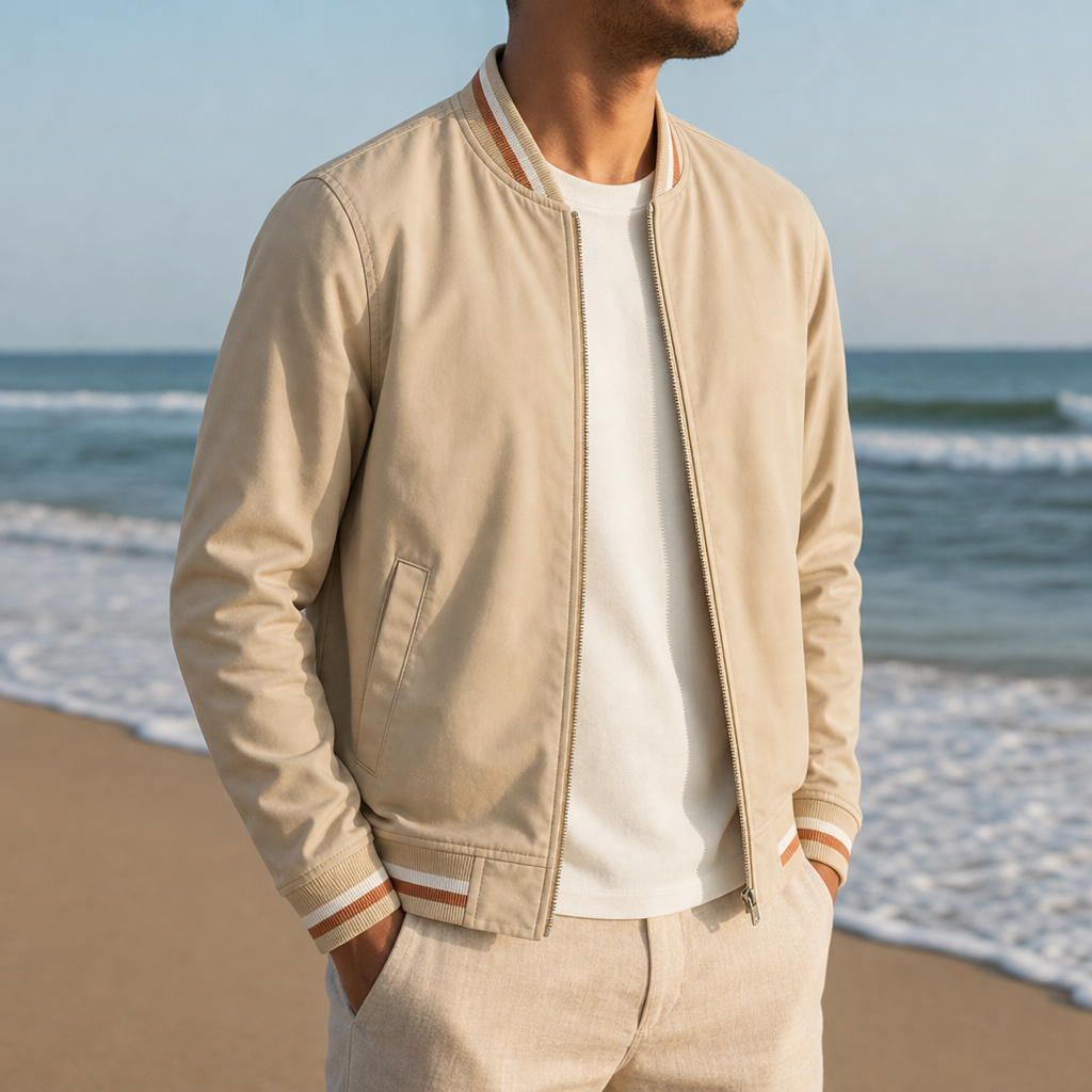 Split Striped Trim Zip Jacket