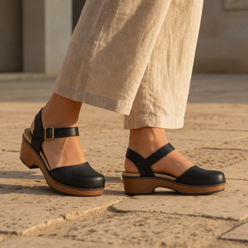 Estepona Leather Platform Clog Heels