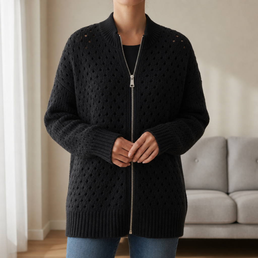 Modica Hollow Knit Zip Cardigan