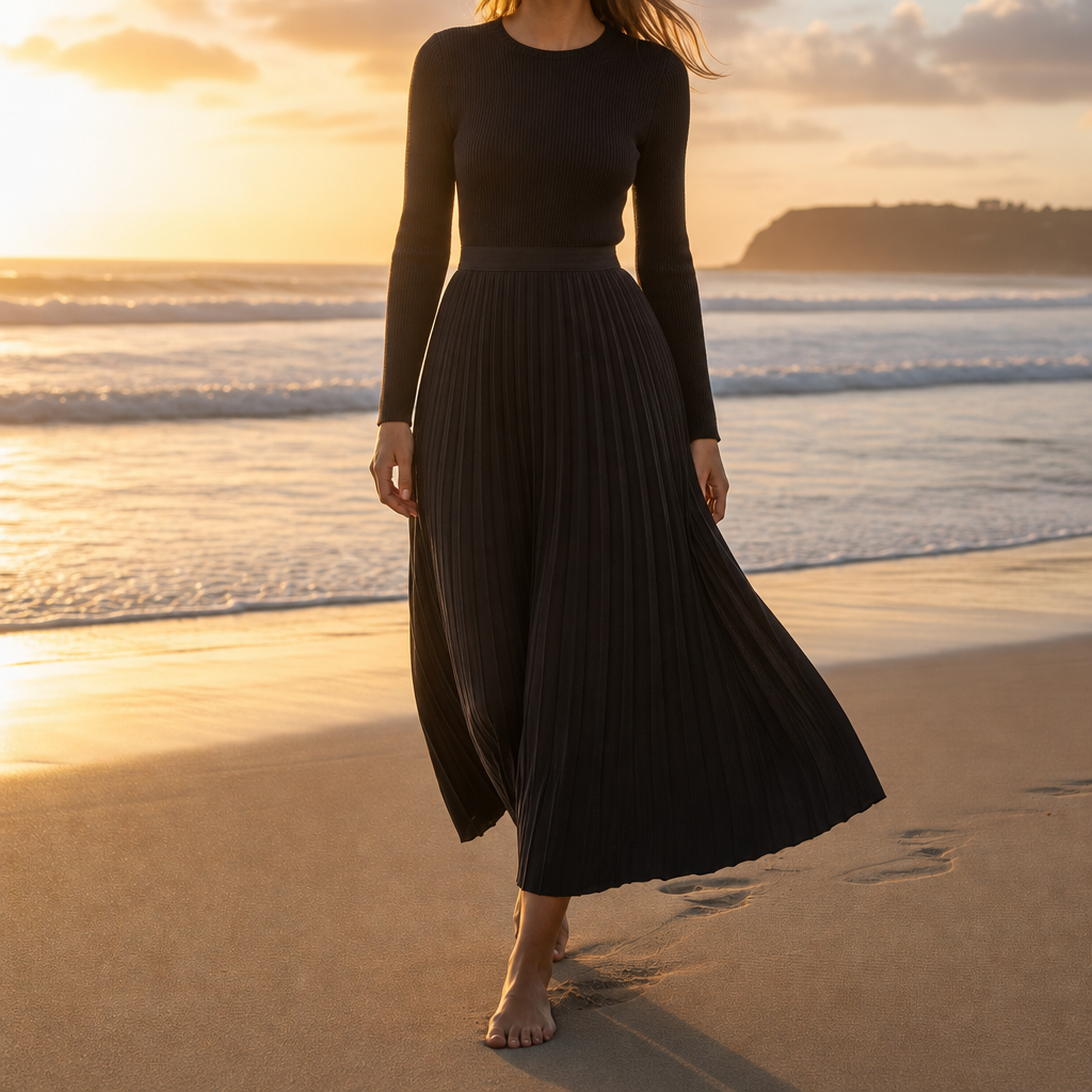 Evora Pleated Knit Maxi Dress