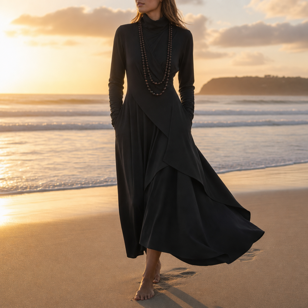Skopelos Asymmetric Turtleneck Maxi Dress