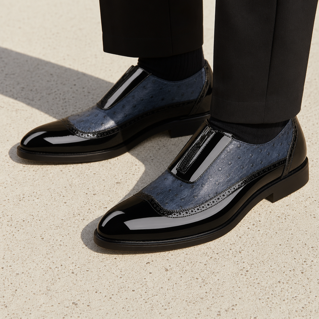 Anzio Ostrich Patent Oxford Shoes