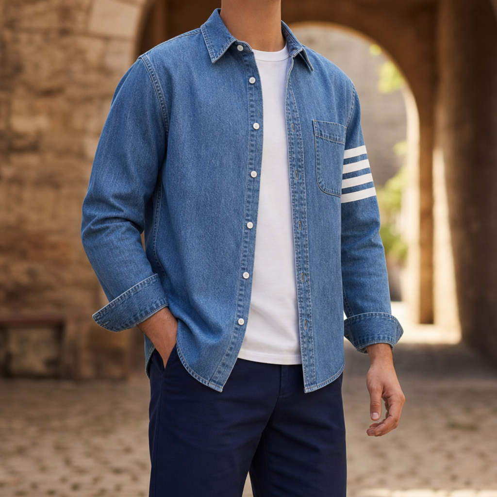Ceret Striped Sleeve Denim Shirt