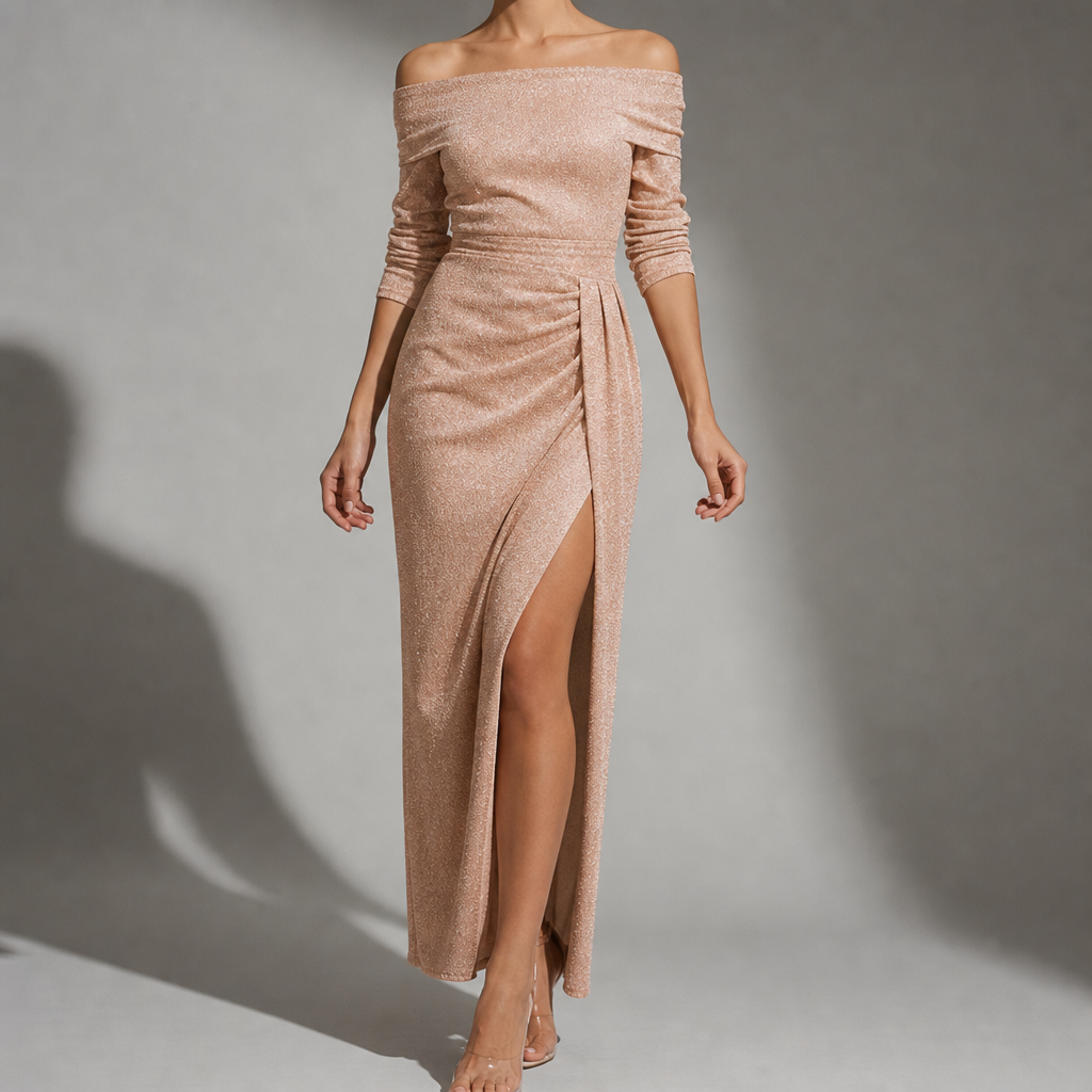 Pisa Ruched Slit Midi Dress