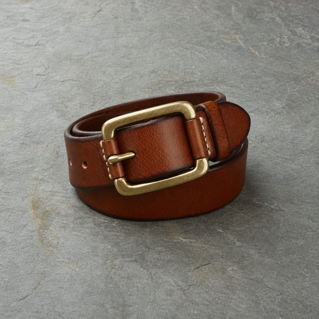Mougins Brass Buckle Leather Belt
