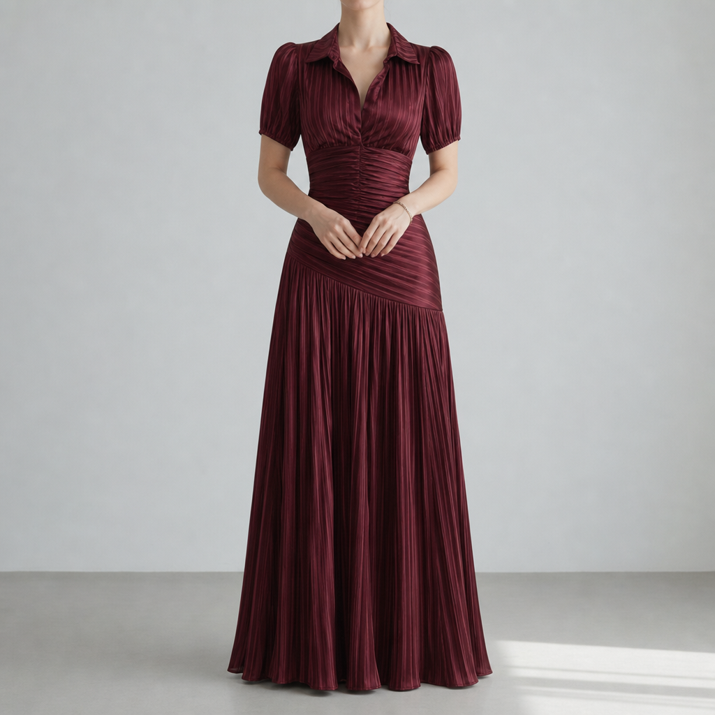Milos Striped Satin Pleated Dress