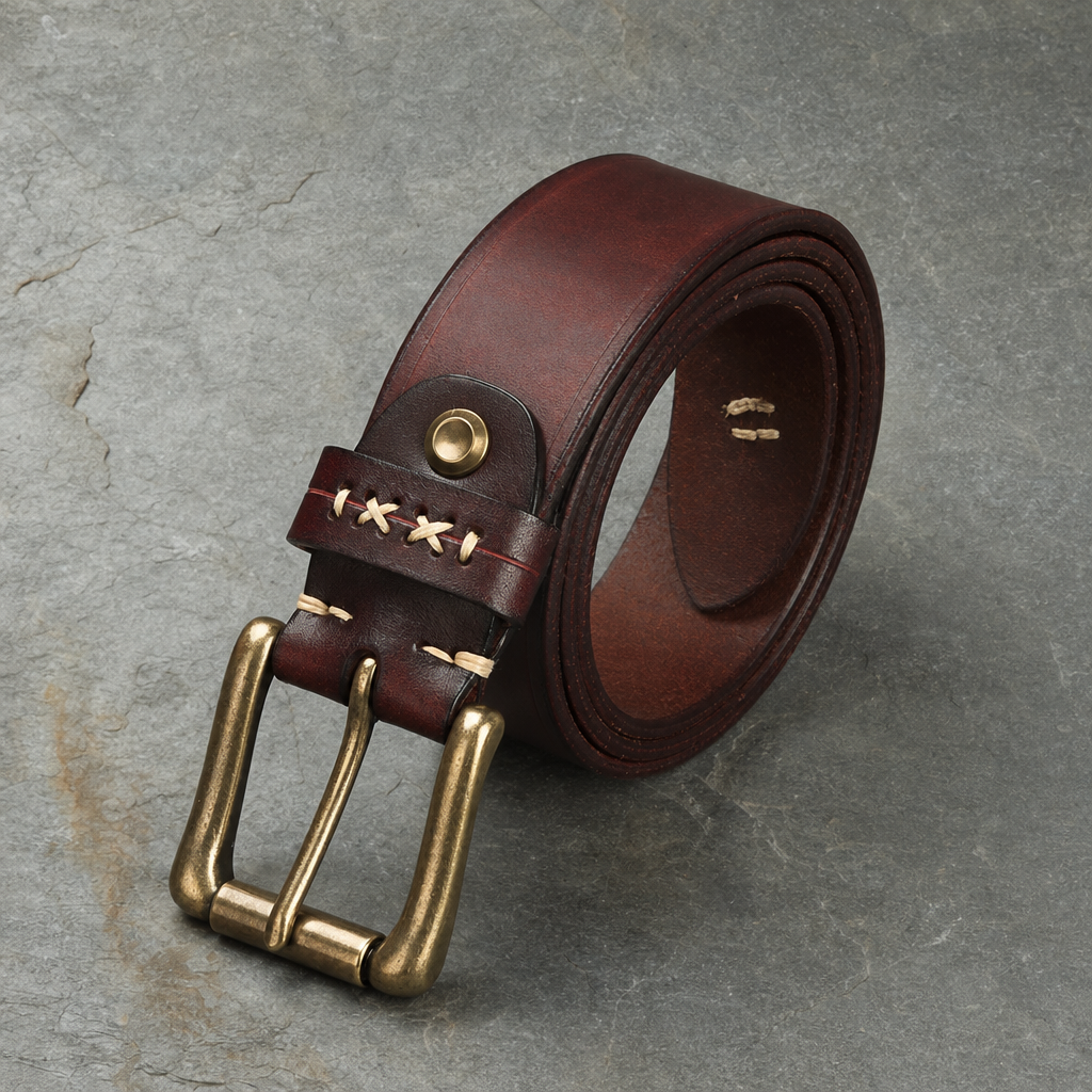 Cassis Hand-Stitched Leather Belt