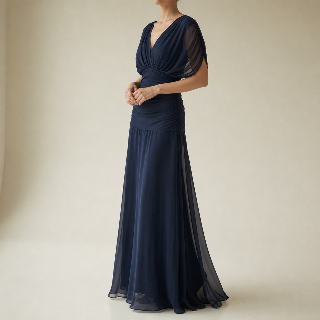 Zakynthos Ruched Chiffon Maxi Dress