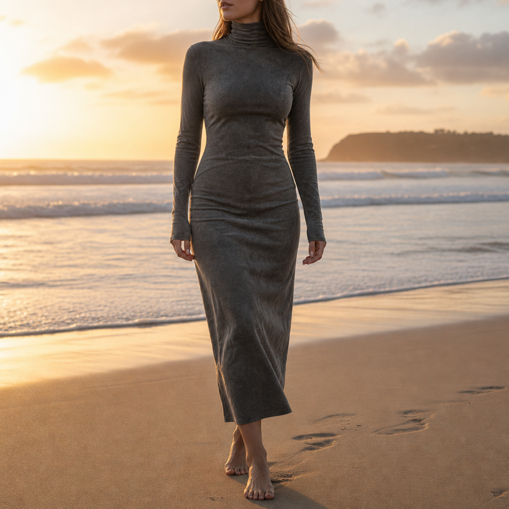 Arezzo Suede Turtleneck Midi Dress