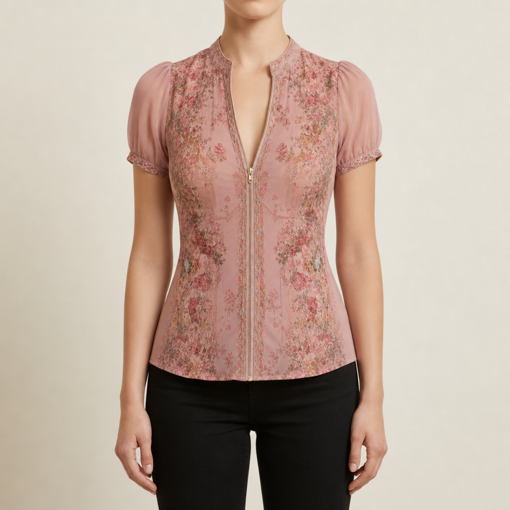 Palamos Floral Zip Chiffon Blouse