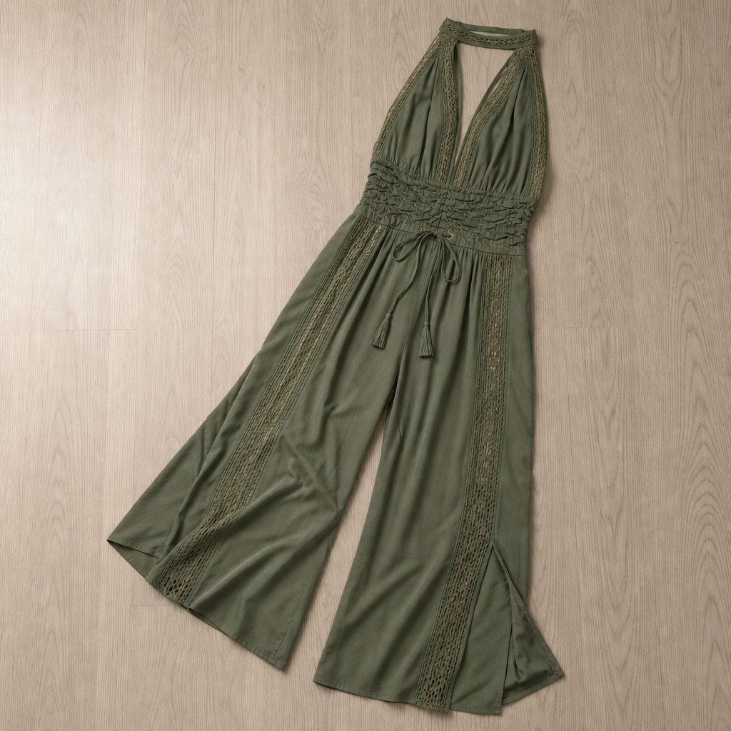 Sitia Lace Panel Halter Jumpsuit
