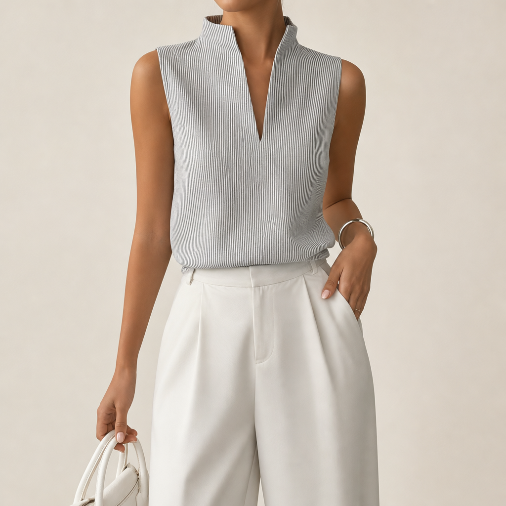 Porteza Striped Sleeveless Blouse