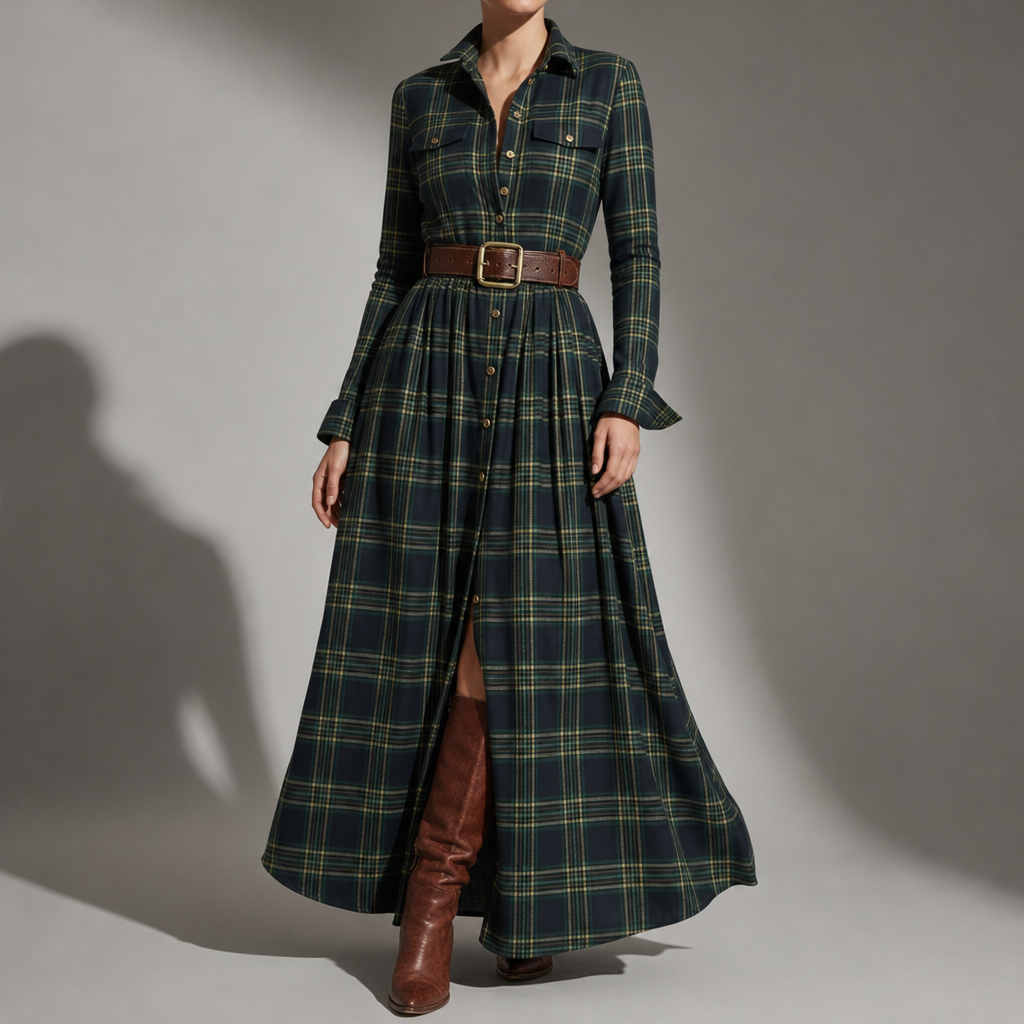 Rabat Plaid Belted Maxi Dress
