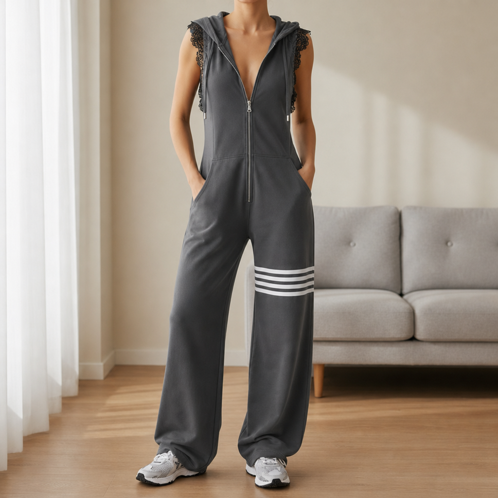 Elvas Striped Hooded Jumpsuit