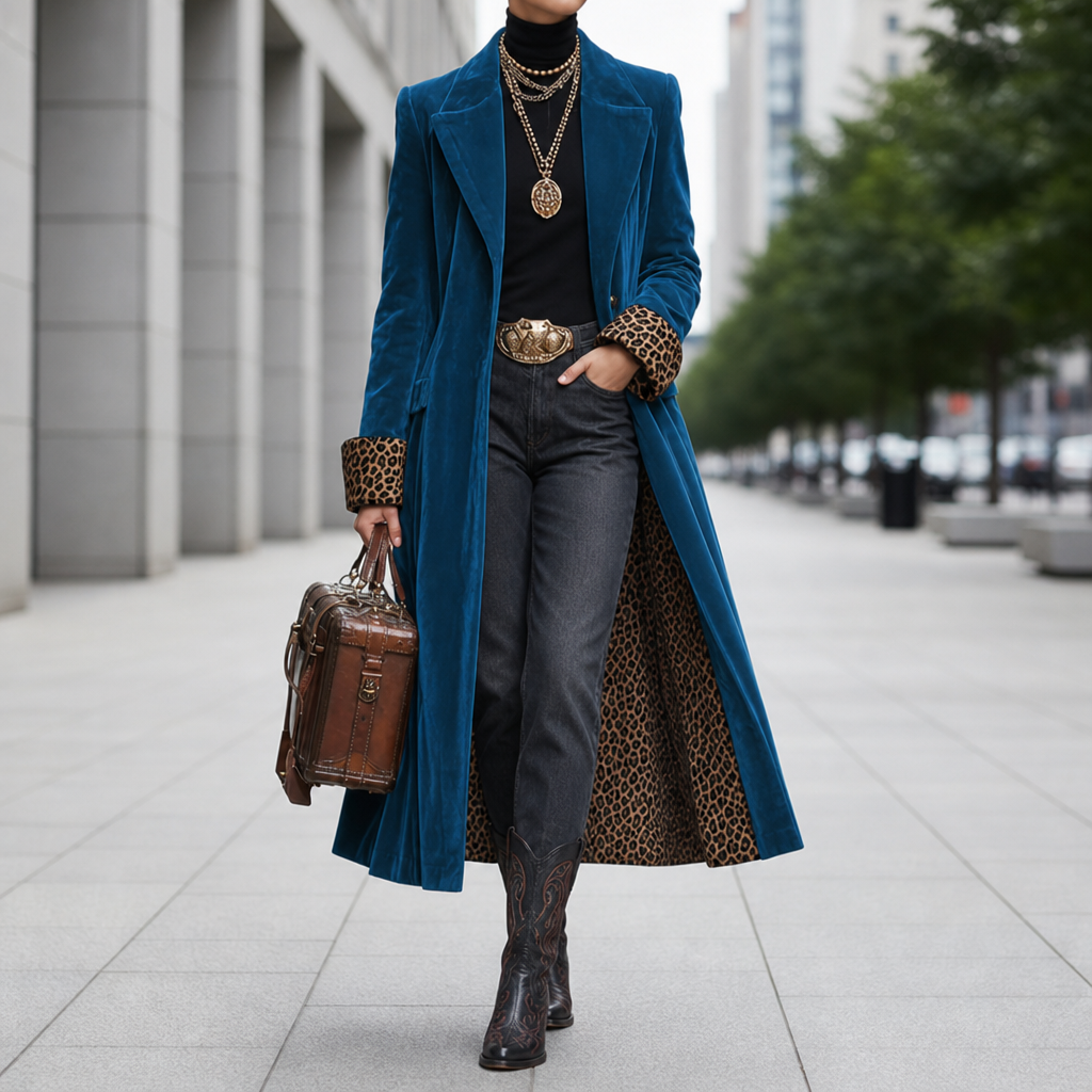 Gordes Velvet Leopard Trim Coat