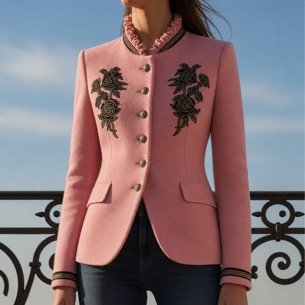 Menton Rose Embroidered Military Jacket