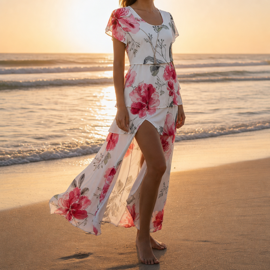 Nerja Floral Tiered Cascade Dress
