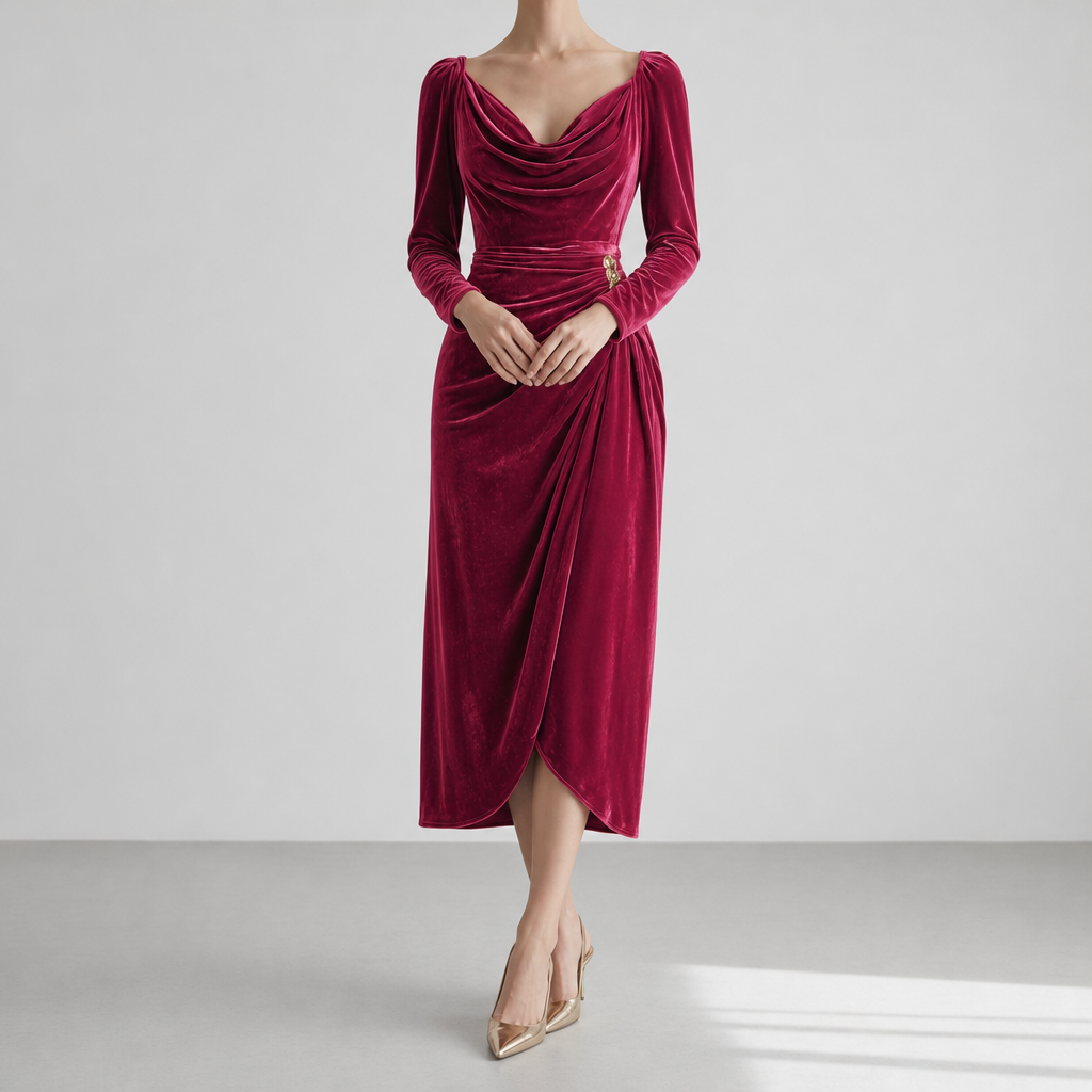 Trujillo Ruched Velvet Midi Dress