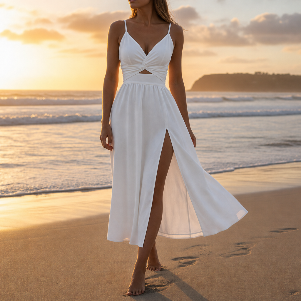 Antiparos Cut-Out Slit Midi Dress