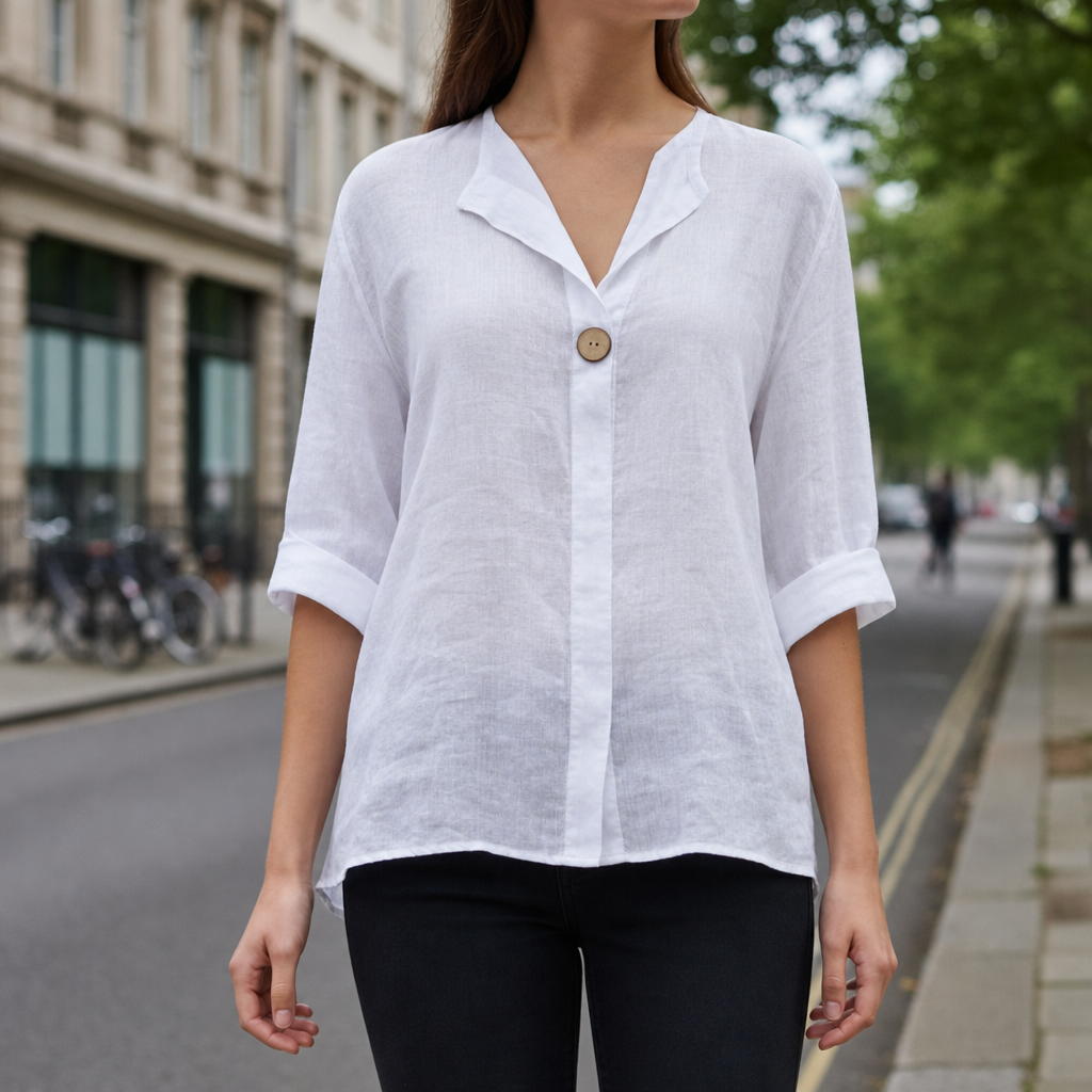 Amorgos Linen V-Neck Blouse