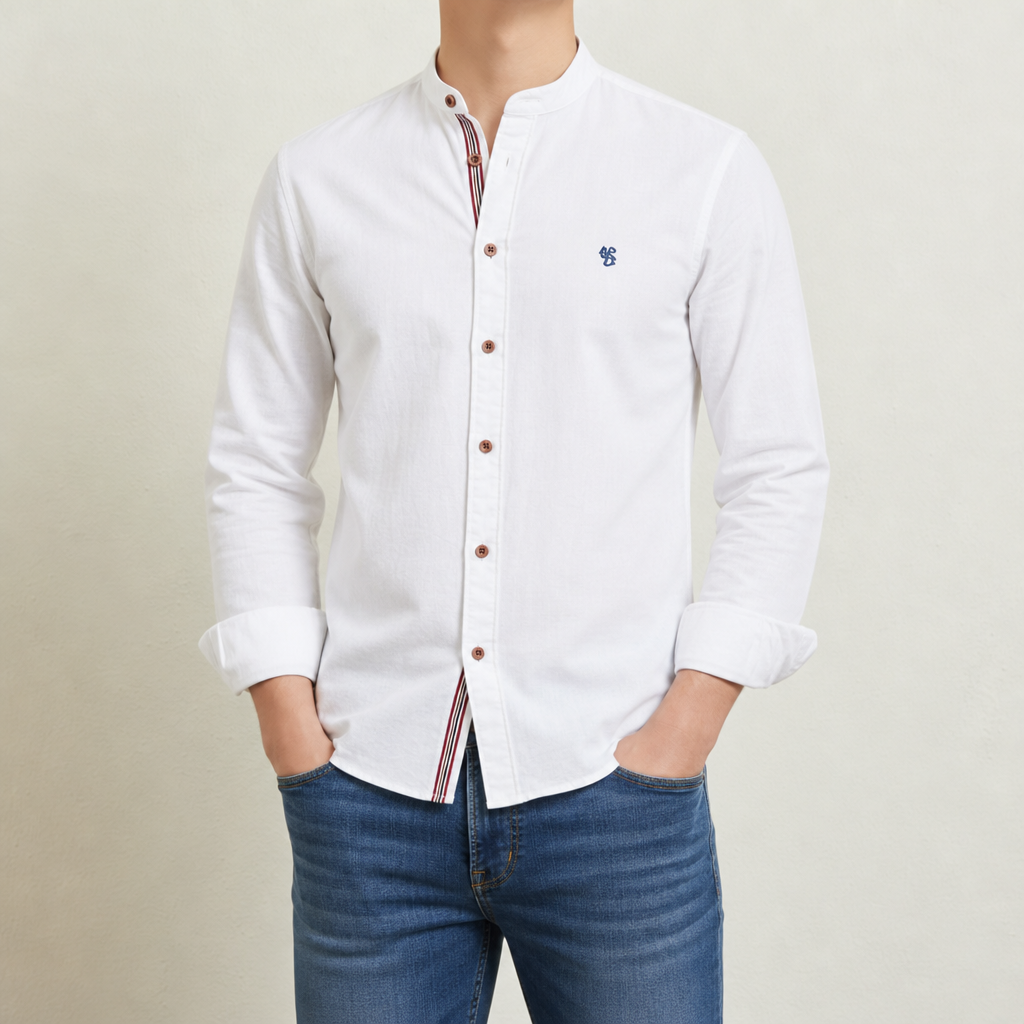Naxos Band Collar Cotton Shirt