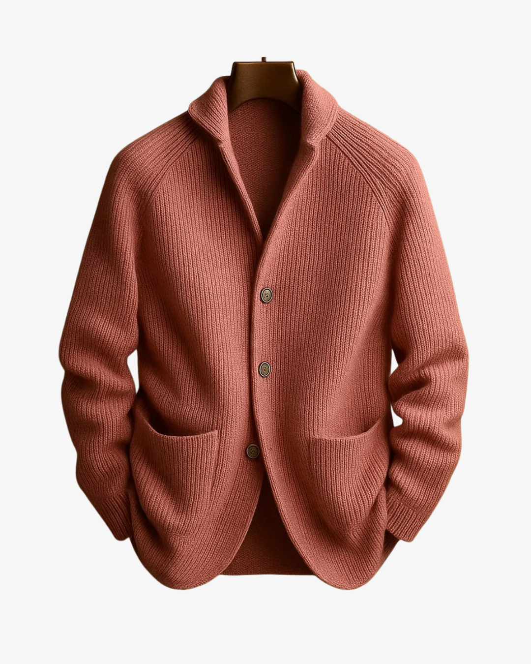 Men's Ribbed Knit Cardigan with Shawl Collar