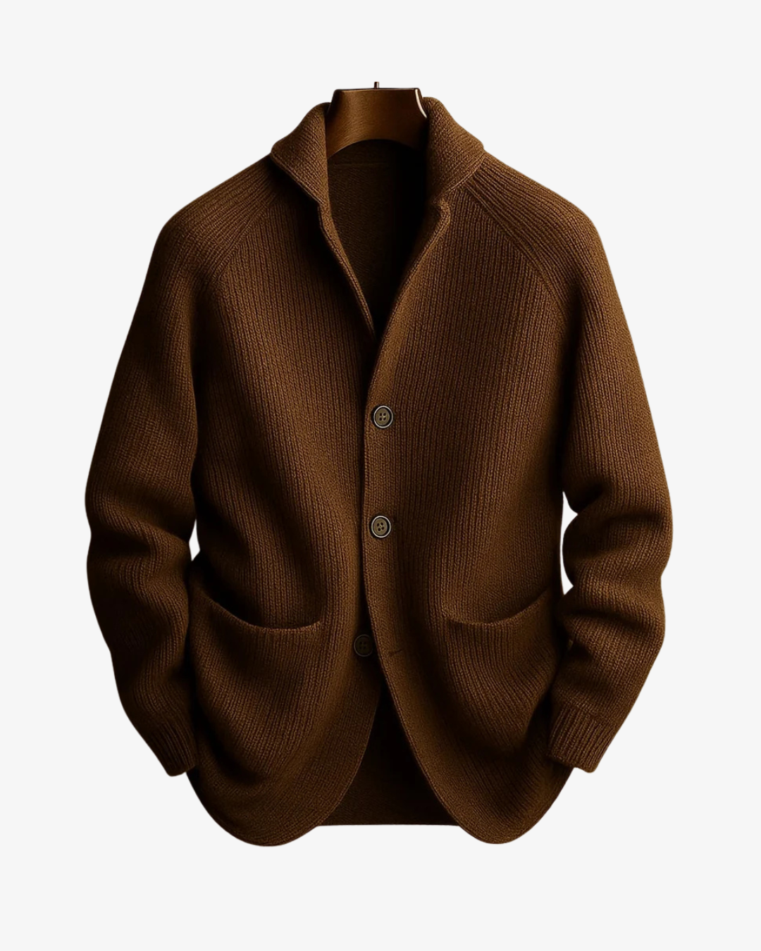 Men's Ribbed Knit Cardigan with Shawl Collar