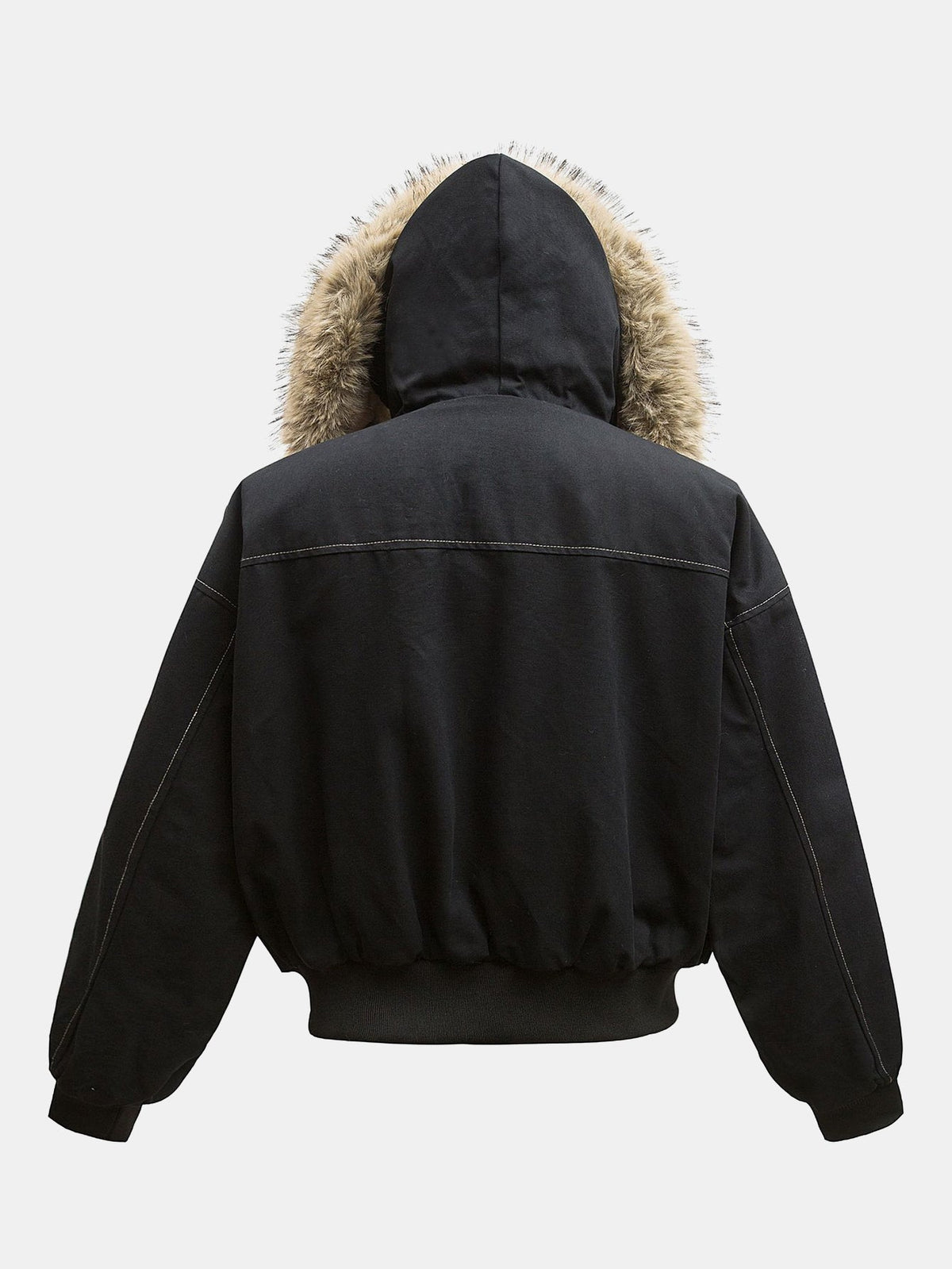 Men's Faux Fur-Trimmed Hooded Bomber Jacket – Warm Teddy-Lined Boxy Fit Winter Outerwear with Zip-Up Front