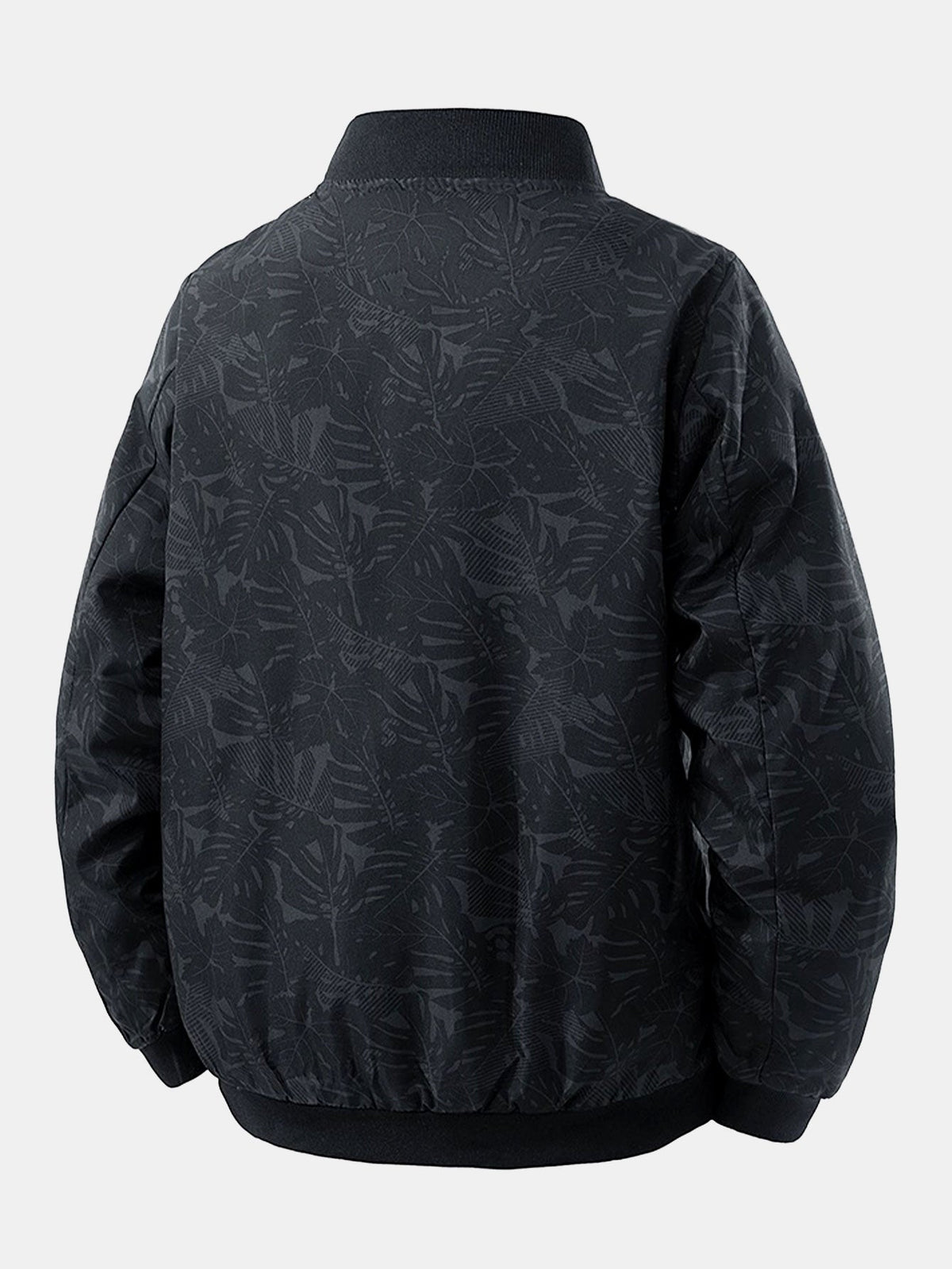 Men's Tropical Leaf Print Bomber Jacket – Relaxed Zip-Up Casual Outerwear with Ribbed Collar and Cuffs for Spring and Autumn