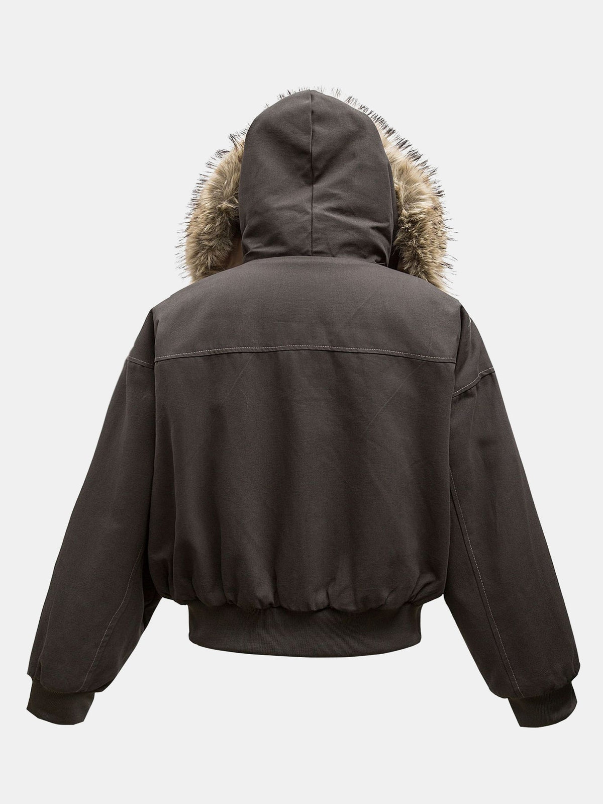 Men's Faux Fur-Trimmed Hooded Bomber Jacket – Warm Teddy-Lined Boxy Fit Winter Outerwear with Zip-Up Front