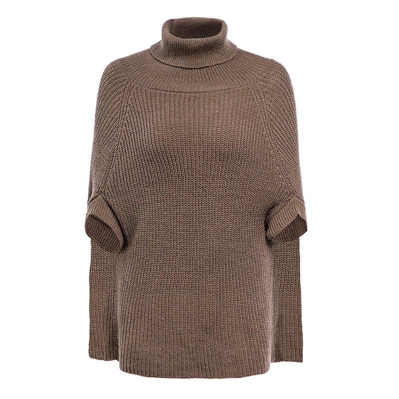 Women's Cape Turtleneck Jumper with Split Sleeves