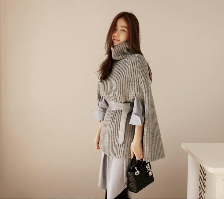 Women's Cape Turtleneck Jumper with Split Sleeves