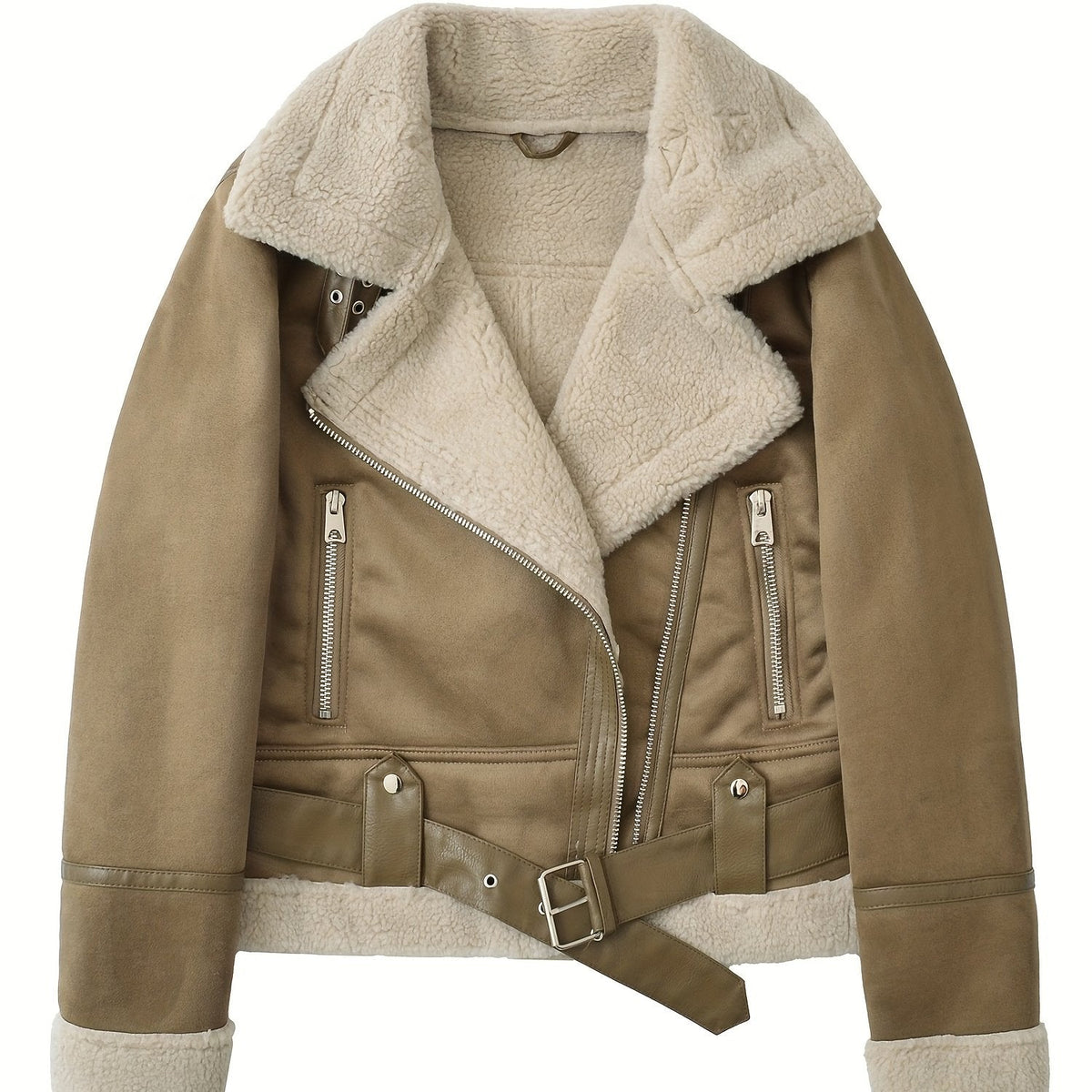 Clara | Aviator Belted Winter Shearling Jacket