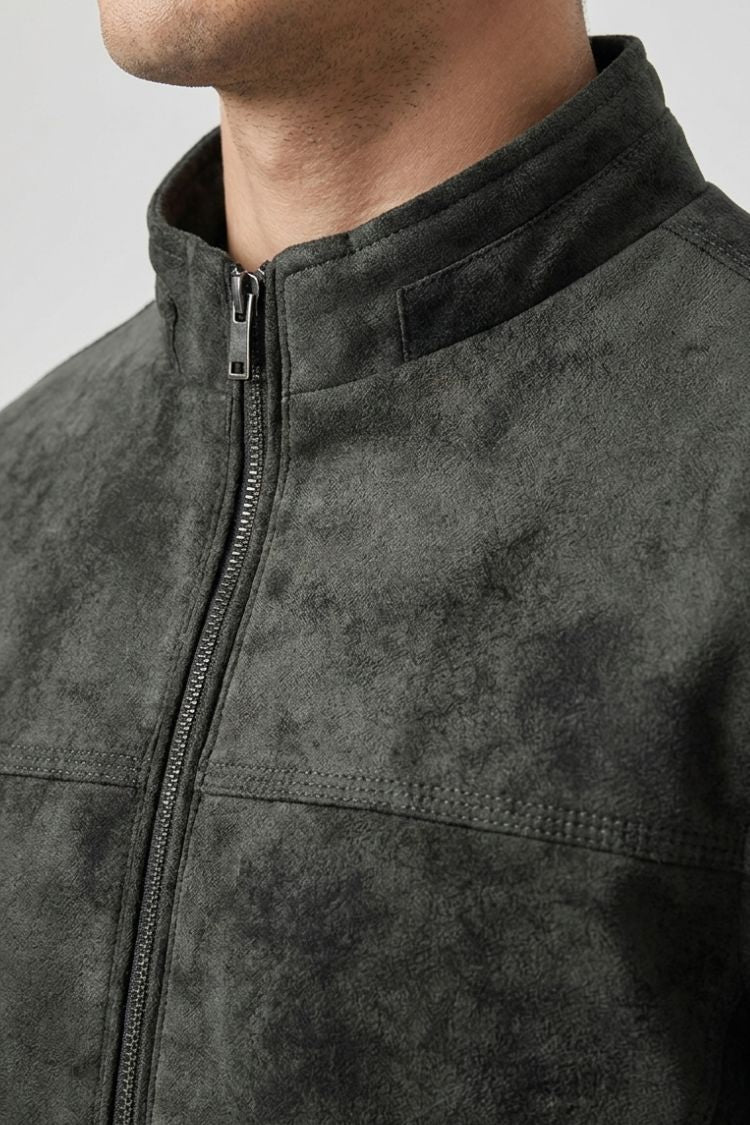Men's Suede Zip Jacket | Stand Collar Casual Jacket