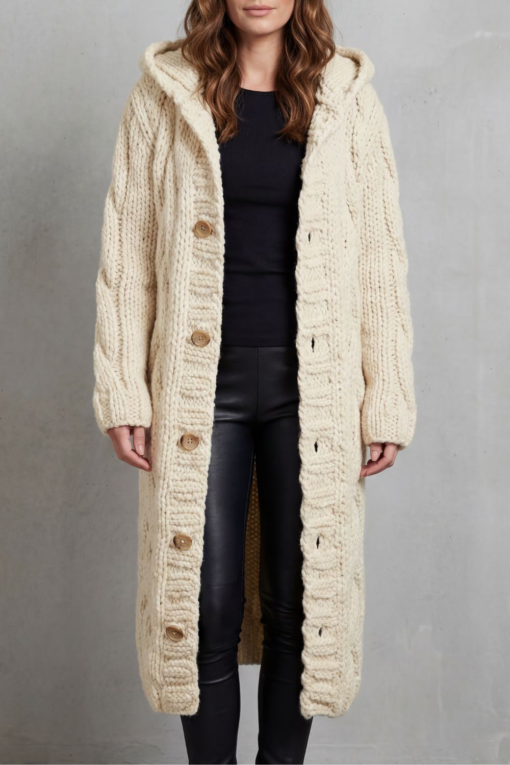 Women’s Chunky Knit Longline Hooded Cardigan