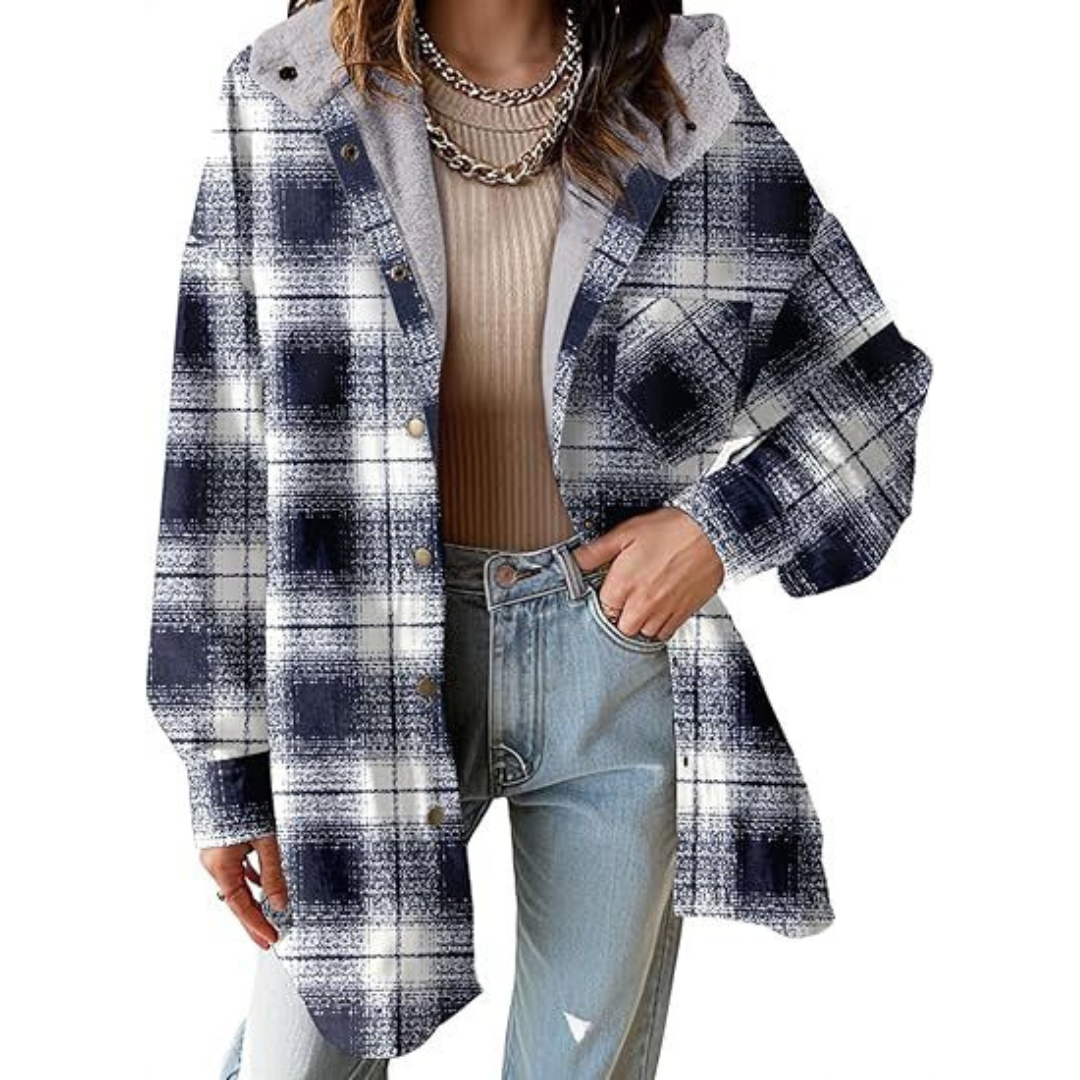 Women's Oversized Check Hooded Shirt Jacket