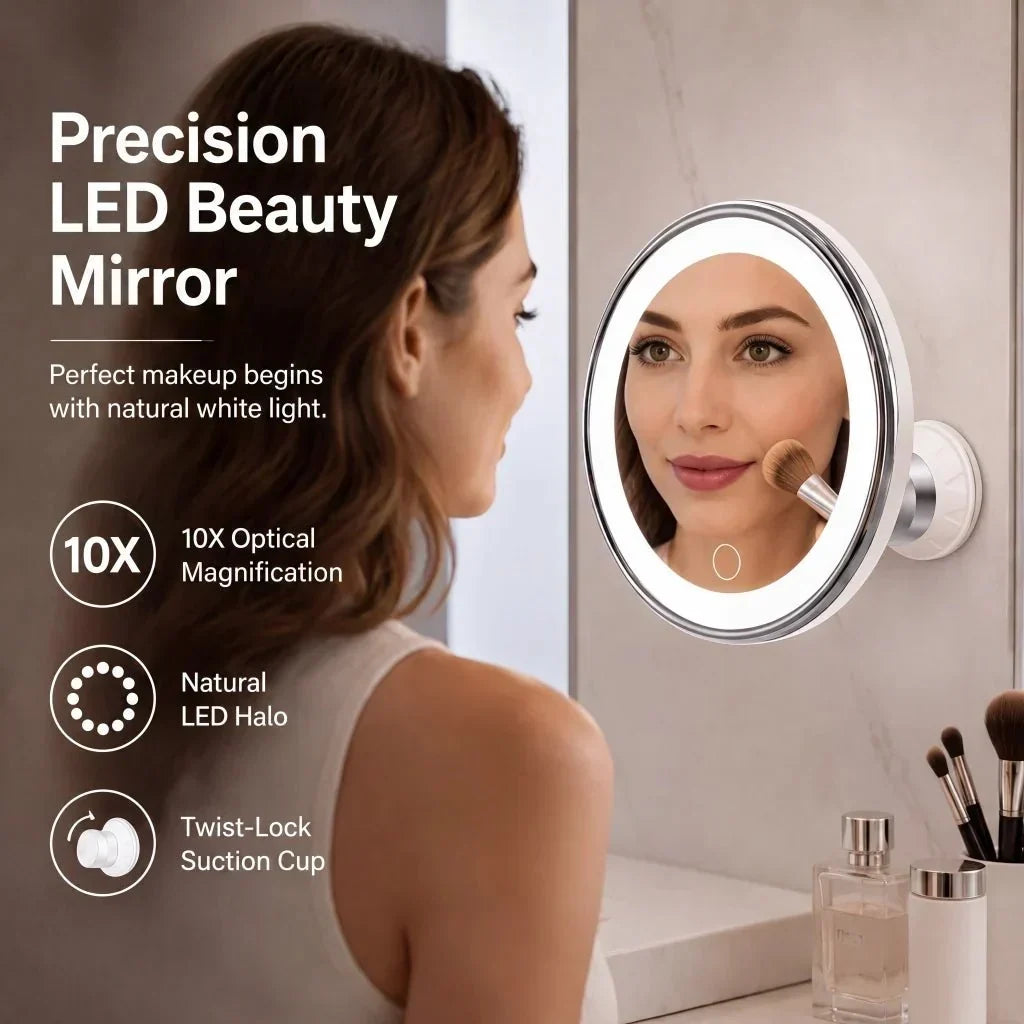 10X Magnifying LED Makeup Mirror with Suction Cup and 360° Rotation