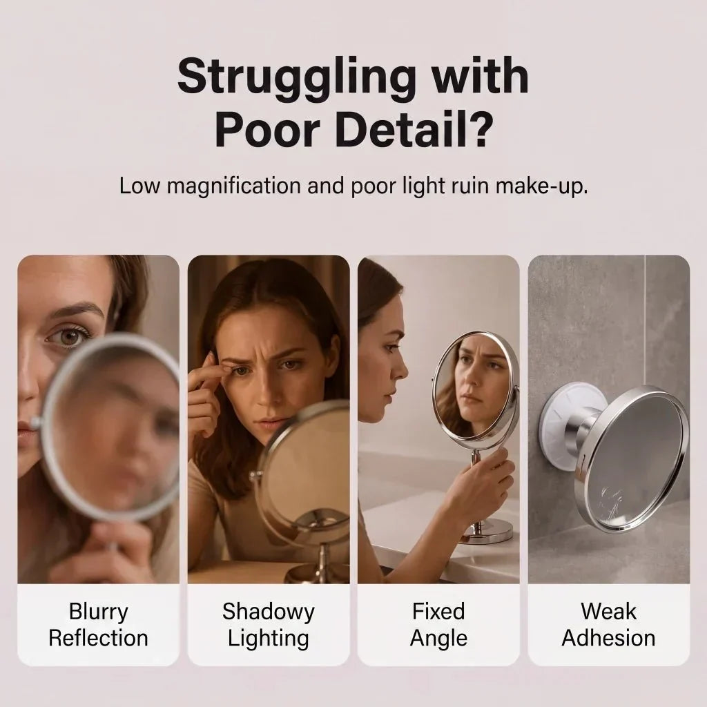 10X Magnifying LED Makeup Mirror with Suction Cup and 360° Rotation