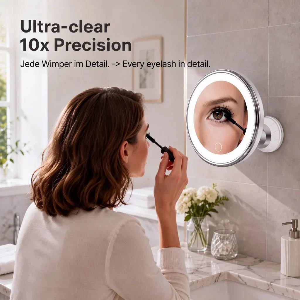10X Magnifying LED Makeup Mirror with Suction Cup and 360° Rotation