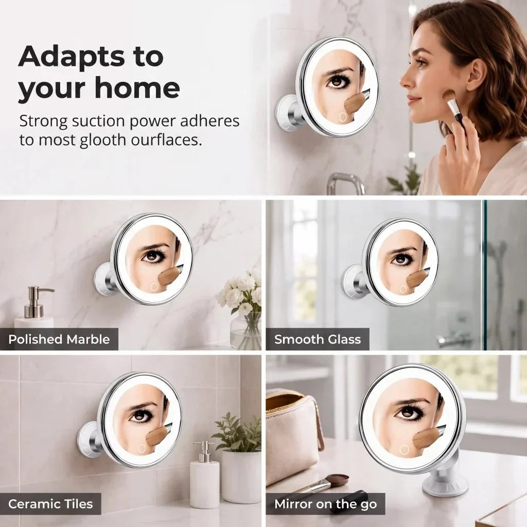 10X Magnifying LED Makeup Mirror with Suction Cup and 360° Rotation